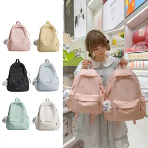 Sac à dos en toile mignon style japonais sac d'école décontracté avec pendentif ours mignon
