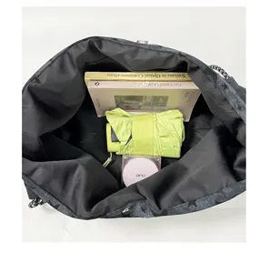 Detailed view of the large capacity black star print tote bag interior, showing storage space.