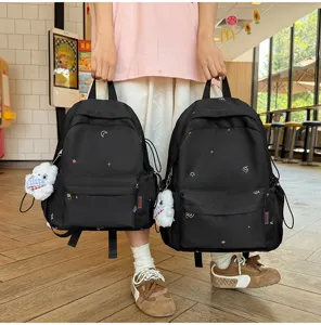 Sac à dos en toile style japonais mignon cartable brodé pour filles voyage quotidien