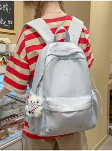 Sac à dos bleu clair doux style japonais avec imprimé étoiles sac d'école mignon pour filles