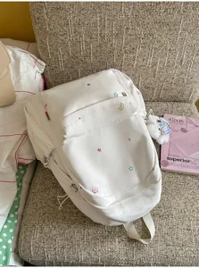 Joli sac à dos blanc japonais avec broderie étoile lune pour école voyage et loisir