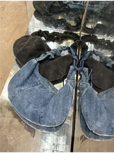 Casual denim hobo shoulder bag, large capacity Korean style commuter dumpling bag.