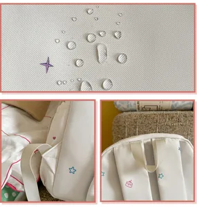 Vue détaillée d'un sac à dos pour femme style japonais mignon avec tissu imperméable.