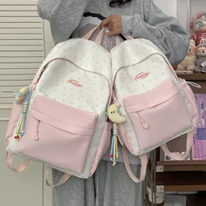 Frischer Sterne Druck Rucksack Für Damen Große Kapazität Nylon Schule Student Bag Kontrastfarbe Casual Rucksack Mit Anhänger