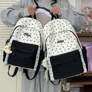 Niedlicher kontrastfarbiger Rucksack für Damen lässige Sternen-Schultasche große Kapazität