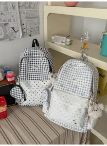 Sac à dos en toile rétro à carreaux cartable style Harajuku sac casual tendance