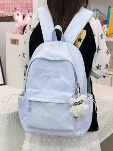 Mochila escolar azul claro muy bonita con diseño de estrellas para el uso diario