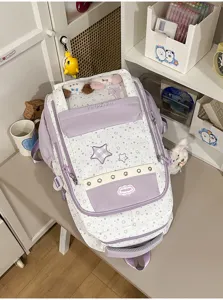 Korean sweet aesthetic dopamine ita backpack transparent window cute star print student school bag