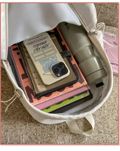 Sac a dos de loisir blanc de style japonais pour etudiants avec grande capacite