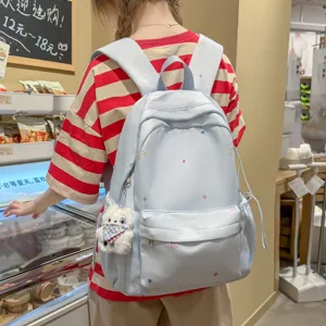 Charmant sac à dos bleu clair de style japonais pour filles, sac de voyage décontracté étoile.