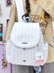 Sac a dos de loisir en nylon leger avec motif etoiles et pendentif chien pour femmes.
