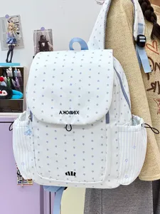 Witte nylon rugzak met sterrenprint en casual schooltas met trekkoordsluiting voor dames