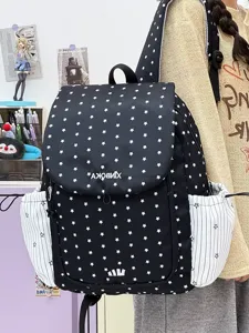 Lichte nylon rugzak met sterrenprint voor dames, casual schooltas met handig trekkoord.