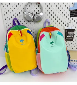 Buntes Dopamin-Rucksack-Set im Color-Blocking-Stil, leicht, Freizeit, Schule, Reise, mit Netztaschen.