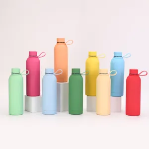 Bouteille d'eau isotherme en acier inoxydable avec poignée silicone, gourde de sport anti-fuite.