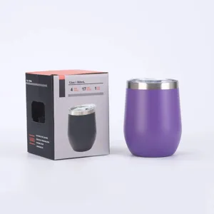 Vaso termico morado de 360ml con caja, taza de cafe de acero inoxidable de doble pared para bebidas.
