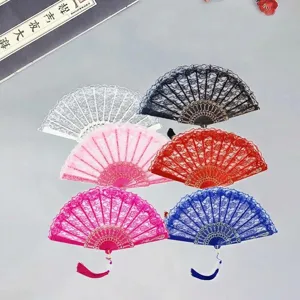 Lot de 6 éventails en dentelle colorés, élégants accessoires de danse de style chinois.