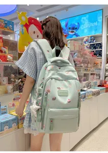 Niedlicher mintgrüner Schulrucksack mit großem Fassungsvermögen und niedlichem Cartoon-Print.