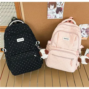 Joli sac à dos scolaire à pois pour filles sac décontracté avec pendentif chiot.