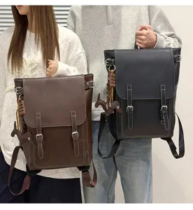 Retro PU Leder Rucksack für Damen und Herren, Vintage College Stil große Reise Schultertasche.
