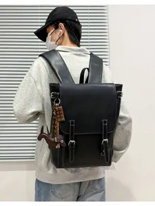 Herren schwarzer PU Leder Rucksack Retro College Stil große Kapazität Reise Pendler Tasche