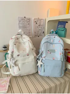 Süßer großer Canvas-Rucksack für Damen, Schultertasche mit niedlichem Cartoon-Druck für Schüler