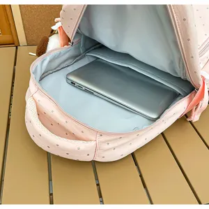 Sac à dos scolaire rose à pois pour filles, joli cartable coréen pour étudiante au quotidien.