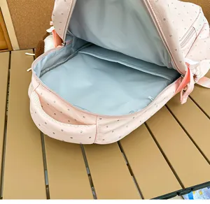 Sac à dos rose à pois pour fille, cartable mignon d'étudiant casual avec poche intérieure.