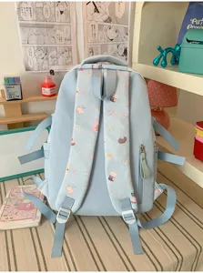 Hübscher hellblauer Rucksack mit süßem Bären-Druck, modische Schultasche mit viel Platz.