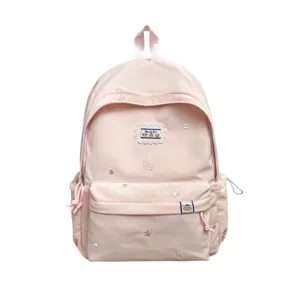 Joli sac à dos rose pour filles avec broderie d'ours et grande capacité style collège.