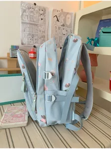 Große Kapazität süßer Cartoon Rucksack für Studenten hellblau Oberschule Schulranzen