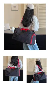 Large capacity travel duffel bag with red polka dots, expandable weekend gym bag for short trips.