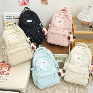 Cute polka dot school backpack for teen girls aesthetic student casual travel bookbag sweet style