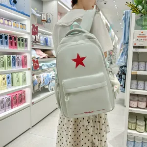 Minimalistischer ästhetischer Rucksack mit Print für Damen, stilvolle koreanische Schultasche.