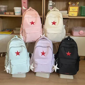 Stilvoller Schulrucksack für Teenager Mädchen, niedliches rotes Stern Design, Freizeittasche.