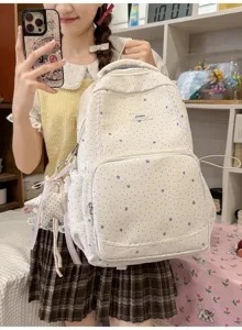 New cute star print lightweight student school backpack casual canvas bookbag for teens girls