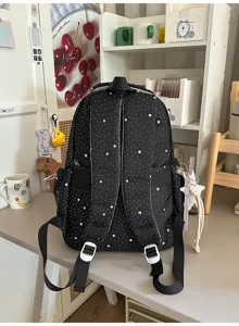 Black star print casual backpack for student school bag lightweight large capacity travel daypack