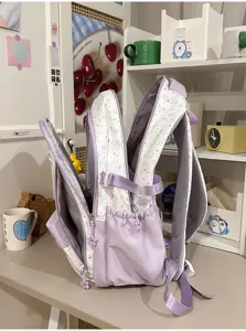 Korean sweet star dopamine ita backpack, colorblock school bag for students, detail view.