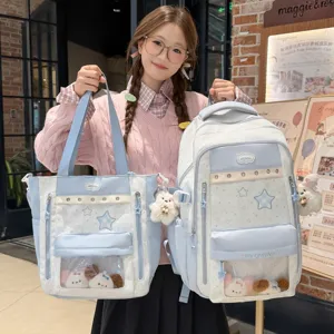Sweet Korean Style Star Patchwork Ita Bag High Capacity Nylon School Backpack For Middle School Students Daily College Bag