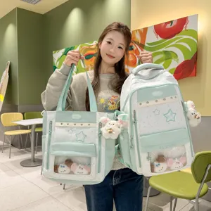 Korean sweet star color blocked ita bag backpack and tote two piece set for student daily use