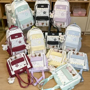 Korean sweet star dopamine ita bag color-blocked student school backpack and cute tote bag