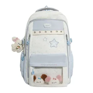 Korean sweet star ita backpack for students, stylish color block school bag set with clear window.