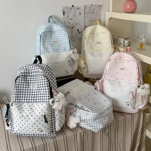 Sac à dos d'école à carreaux décontracté pour femme style coréen Harajuku sac de campus