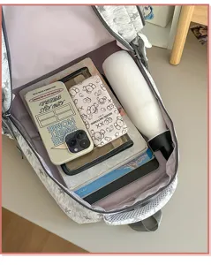 Sac à dos scolaire gris style coréen motif étoiles grande capacité pour étudiants.