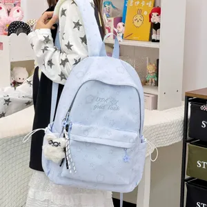 Mochila Escolar para Mujer Estilo Ins Coreano Color Caramelo Gran Capacidad Ligera Patrón de Estrellas Nailon Mochila para Estudiantes de Secundaria