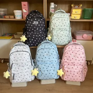 Sac à dos d'école motif étoile style coréen décontracté large sangle pour étudiants