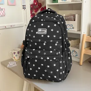 Sac à dos en toile décontracté de style coréen avec imprimé d'étoiles blanches pour étudiants