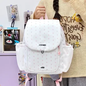 Sac à Dos Femme Léger en Nylon Imprimé Étoiles Cordon de Serrage Sac d'École Décontracté Grande Capacité Sac de Voyage à Rabat