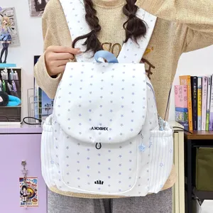 Sac à dos nylon décontracté avec imprimé étoiles bleues, cordon de serrage pour le quotidien
