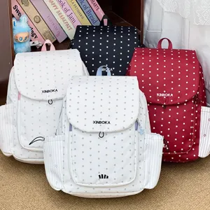 Sac à dos en nylon décontracté pour femme, joli cartable motif étoiles avec cordon.